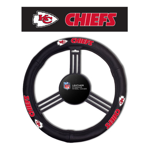 Kansas City Chiefs Steering Wheel Cover - Leather