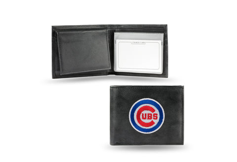 Chicago Cubs Wallet Billfold Leather Embroidered Black