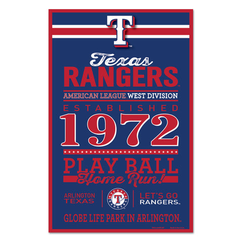 Texas Rangers Sign 11x17 Wood Established Design