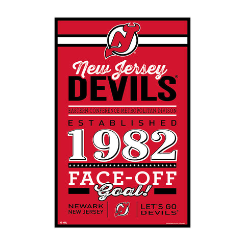 New Jersey Devils Sign 11x17 Wood Established Design