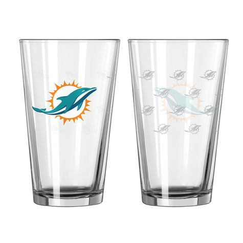 Miami Dolphins Satin Etch Pint Glass Set