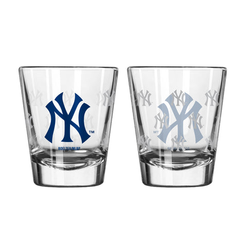 New York Yankees Shot Glass Satin Etch Style 2 Pack 