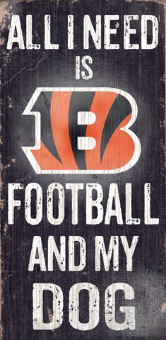 Cincinnati Bengals Wood Sign - Football and Dog 6"x12"