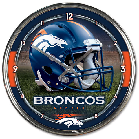 Denver Broncos Round Chrome Wall Clock