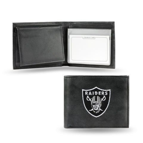 Oakland Raiders Wallet Billfold Leather Embroidered Black