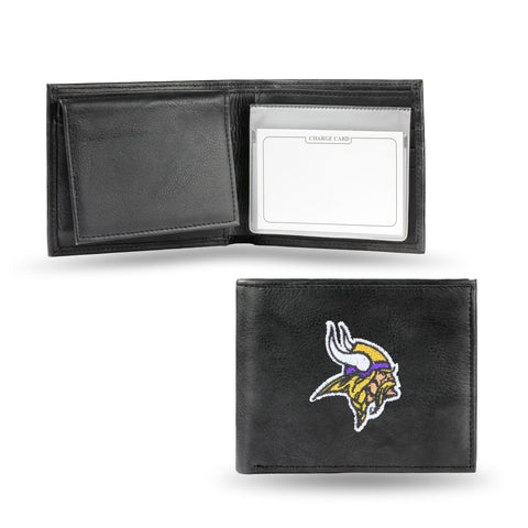 Minnesota Vikings Wallet Billfold Leather Embroidered Black