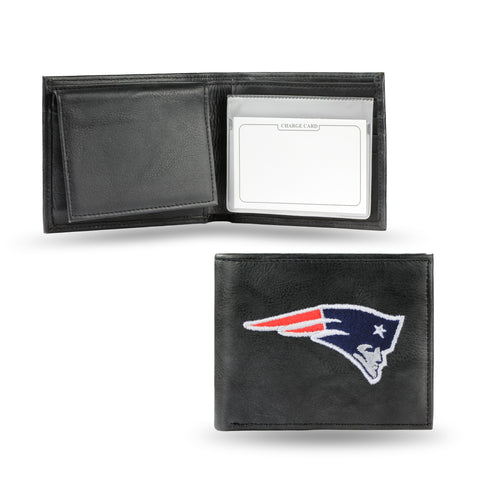 New England Patriots Wallet Billfold Leather Embroidered Black