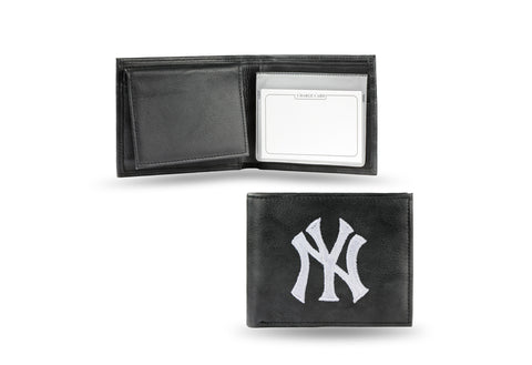 New York Yankees Wallet Billfold Leather Embroidered Black