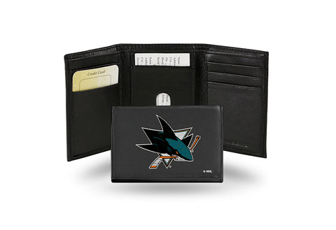 San Jose Sharks Wallet Trifold Leather Embroidered