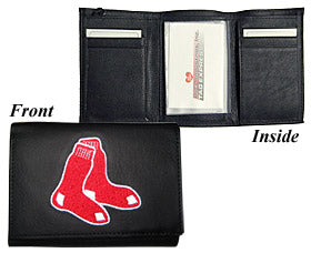 Boston Red Sox Wallet Trifold Leather Embroidered