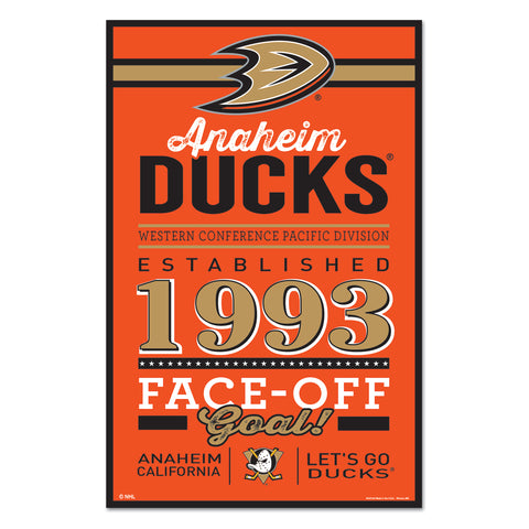 Anaheim Ducks Sign 11x17 Wood Established Design