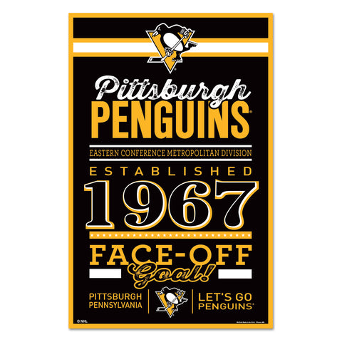 Pittsburgh Penguins Sign 11x17 Wood Established Design