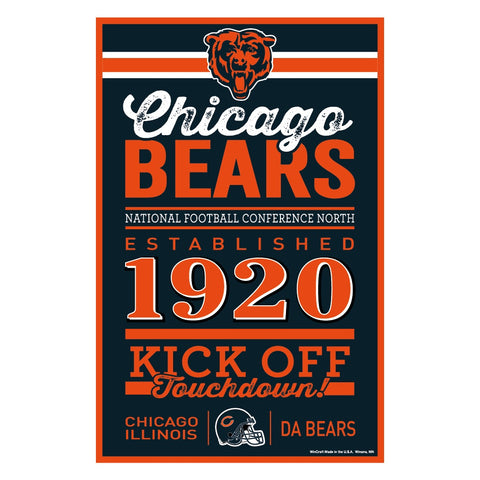 Chicago Bears Sign 11x17 Wood Established Design