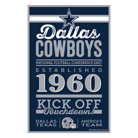 Dallas Cowboys Sign 11x17 Wood Established Design