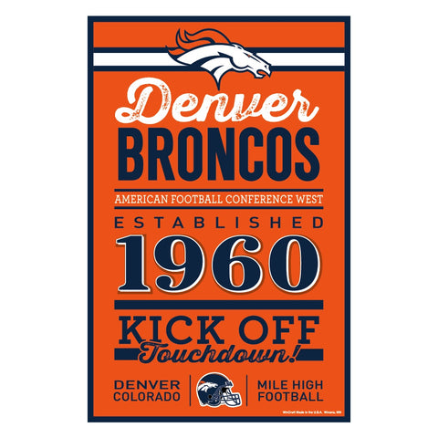 Denver Broncos Sign 11x17 Wood Established Design