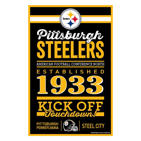 Pittsburgh Steelers Sign 11x17 Wood Established Design