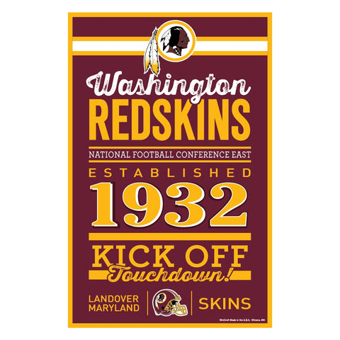 Washington Redskins Sign 11x17 Wood Established Design