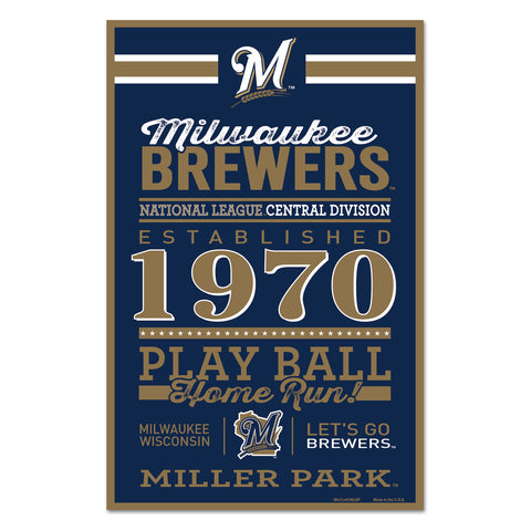 Milwaukee Brewers Sign 11x17 Wood Established Design