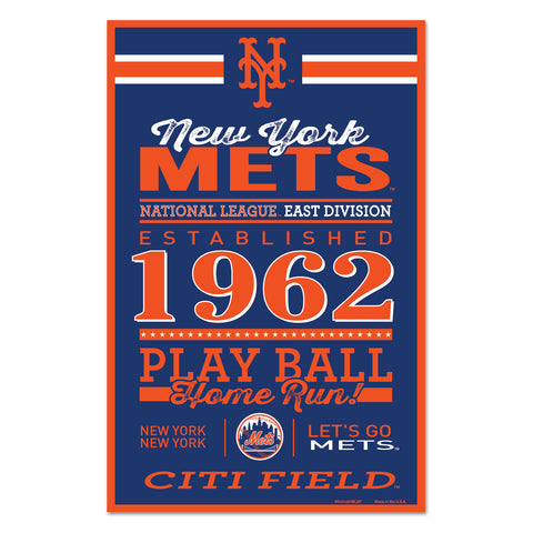 New York Mets Sign 11x17 Wood Established Design