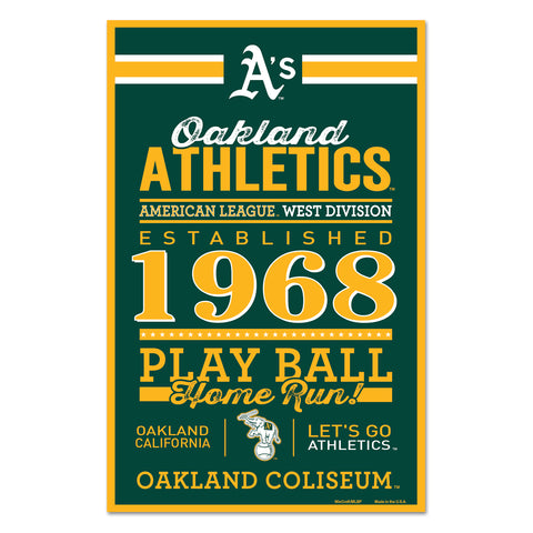 Oakland Athletics Sign 11x17 Wood Established Design