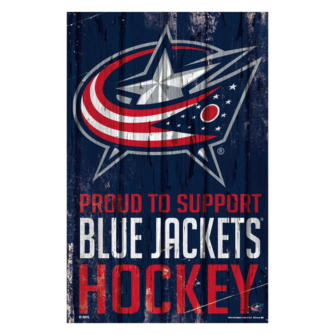 Columbus Blue Jackets Sign 11x17 Wood Proud to Support Design