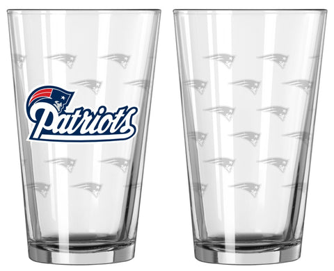 New England Patriots Satin Etch Pint Glass Set