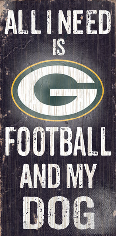 Green Bay Packers Wood Sign - Football and Dog 6"x12"