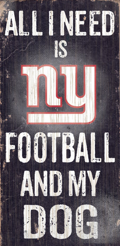 New York Giants Wood Sign - Football and Dog 6"x12"