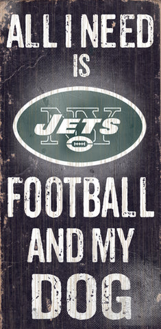 New York Jets Wood Sign - Football and Dog 6"x12"