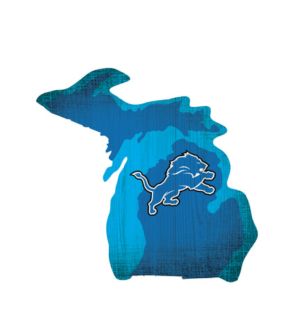 Detroit Lions Sign Wood Logo State Design
