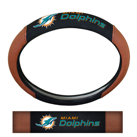 Miami Dolphins Steering Wheel Cover Premium Pigskin Style