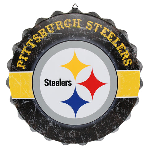 Pittsburgh Steelers Sign Bottle Cap Style Distressed