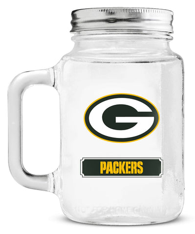 Green Bay Packers Mason Jar Glass With Lid