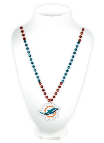 Miami Dolphins Beads with Medallion Mardi Gras Style