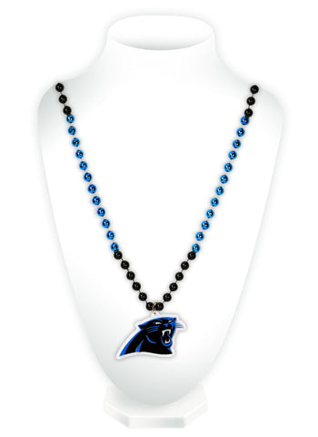 Carolina Panthers Beads with Medallion Mardi Gras Style